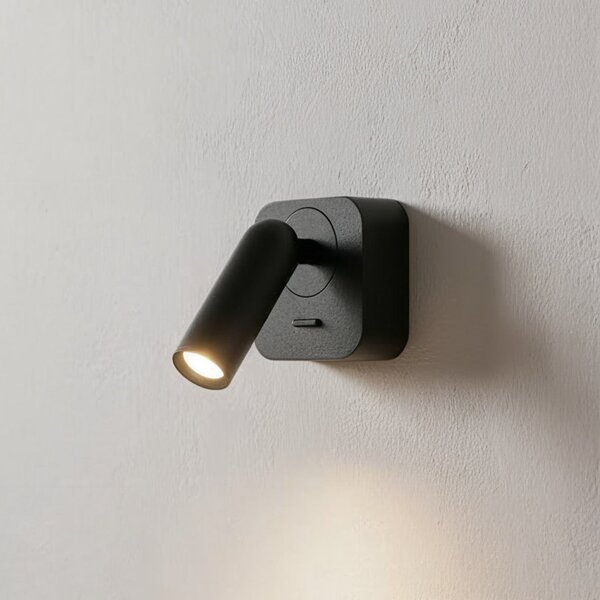 IDEAL LUX Ideal Lux LED стенен прожектор Bean, черен, ширина 7 cm, метал, Черен, Дневна/трапезария, Метал, Модерен