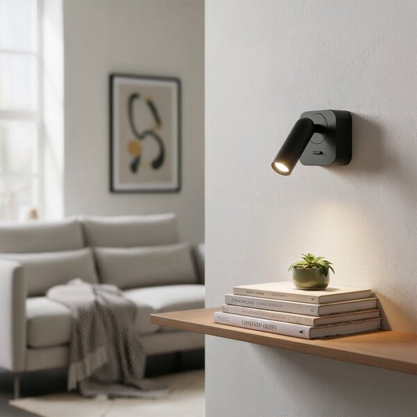 IDEAL LUX Ideal Lux LED стенен прожектор Bean, черен, ширина 7 cm, метал, Черен, Дневна/трапезария, Метал, Модерен