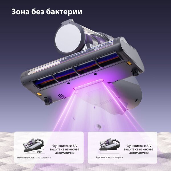 Прахосмукачка против акари Jimmy BX8 Pro, 600W, 0.5 л, 17 kPa, Pro-Brushroll, Стерилизация чрез нагряване 65C, Ултразвук, UV, Отрицателни йони, 6 степенна филтрация, Сив/Лилав