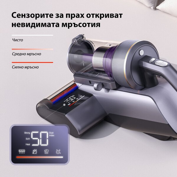 Прахосмукачка против акари Jimmy BX8 Pro, 600W, 0.5 л, 17 kPa, Pro-Brushroll, Стерилизация чрез нагряване 65C, Ултразвук, UV, Отрицателни йони, 6 степенна филтрация, Сив/Лилав