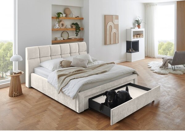 Бежово двойно легло тапицирано без ламелно дъно 180x200 cm Canyon – Meise Möbel