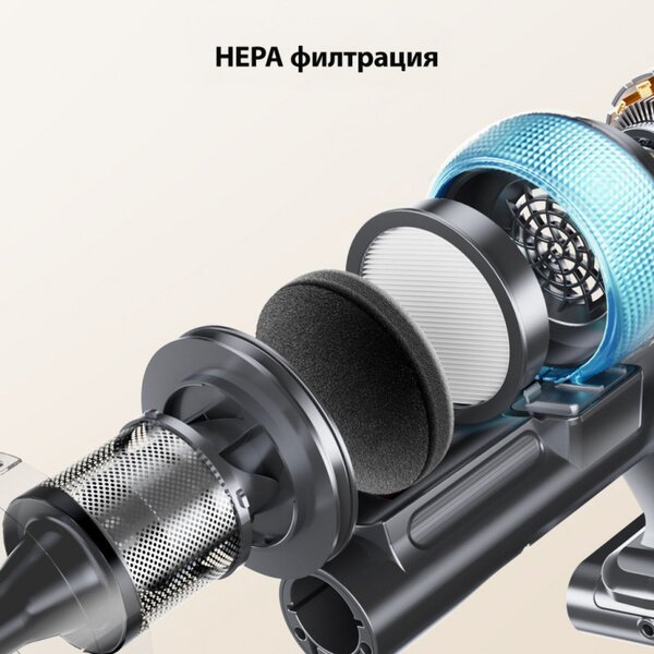 Вертикална прахосмукачка Yaber P20, 400W, 0.8 л, 81000 об/мин, 52 мин, 3+1 степени, HEPA, LED осветление на четката, Свободностояща, Жълт/сив