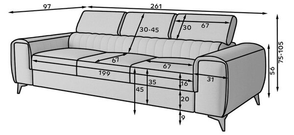Светлосив кадифен разтегателен диван 261 cm Laurence – ELTAP