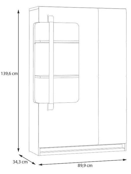 Витрина Attention - 89.9 x 139.6 x 34.3 cm, дъб Ривиера / черен гланц