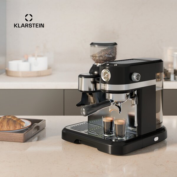 Klarstein Bella Café Кафемашина, Винтидж, мелачка, 19 bar, Разпенител за мляко, измервател на налягане, 1150 W