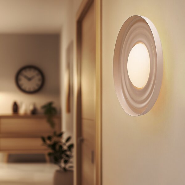 Lindby LED стенна лампа Waves, бежова, Ø 43 cm, метал, Бежов, Дневна/трапезария, Метал, Модерен