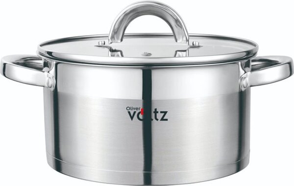 Тенджера Oliver Voltz OV51210S18, 2.6 l, 18 cm диаметър, неръждаема стомана, капак със стъкло с отвор, инокс