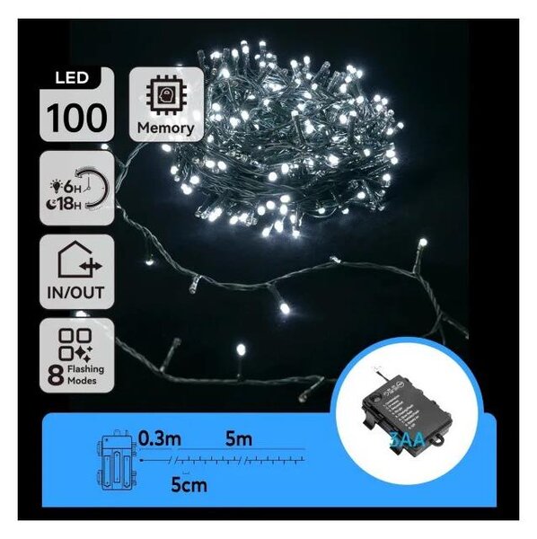 Aigostar - LED гирлянд за външна употреба 100 LED / 8 функции 3xAA 5,3 m IP44 студено бяло