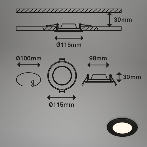 Briloner 7049015 - LED вградено осветително тяло за баня LED/6W/230V IP44 черно