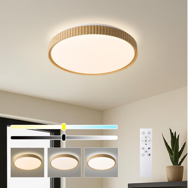 Brilagi-LED Димируема таванна лампа CORVO LED/72W/230V 3000-6000K дървесен декор Ø50 см + дистанционно управление