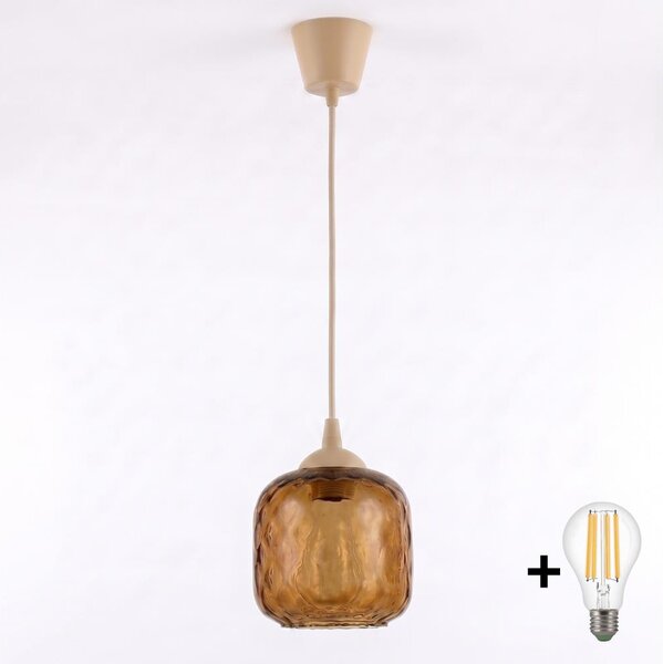 Brilagi - LED подвесен полилей на кабел R GLASS 1xE27/60W/230V Ø 14 см бежово/димчато кафяво