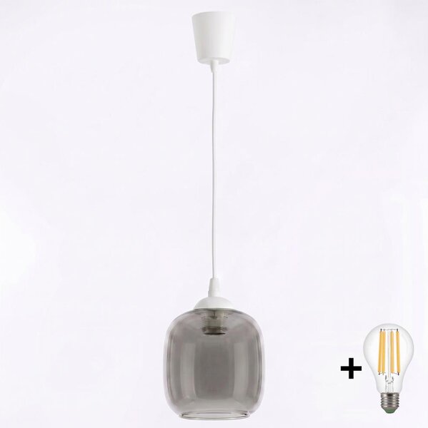 Brilagi - LED полилей на кабел RETRO GLASS 1xE27/60W/230V диам. 14 см бял/димно сив