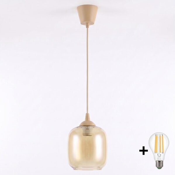 Brilagi - LED висяща лампа на кабел R GLASS 1xE27/60W/230V Ø 14 cm бежово/опушено кафяво