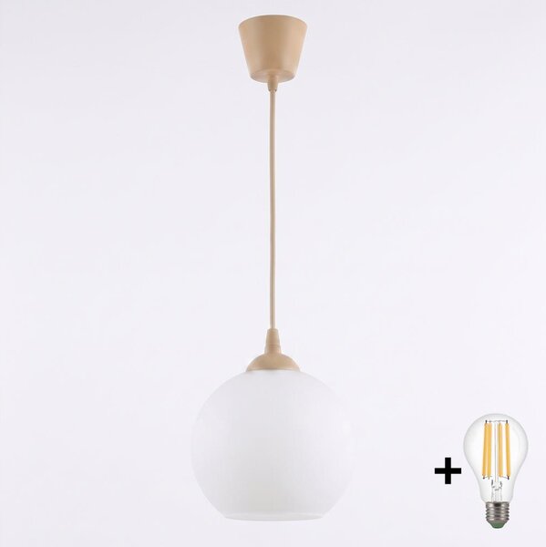 Brilagi - LED полилей на кабел RETRO GLASS 1xE27/60W/230V Ø 15 см бежово/бяло