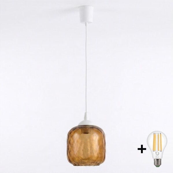 Brilagi - LED висяща лампа на кабел R GLASS 1xE27/60W/230V Ø 14 см бяла/димчато кафява