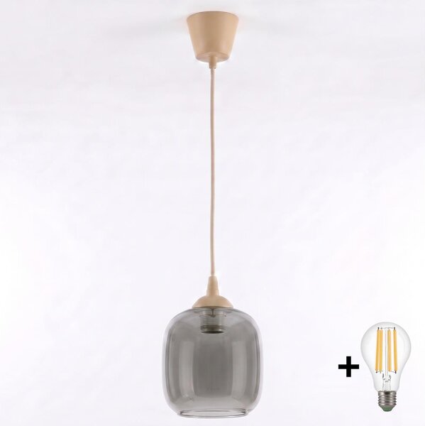 Brilagi - LED полилей на кабел R GLASS 1xE27/60W/230V Ø 14 см бежов/опушено сиво