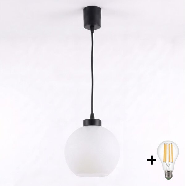 Brilagi - LED полилей на кабел RETRO GLASS 1xE27/60W/230V Ø 15 см черен/бял