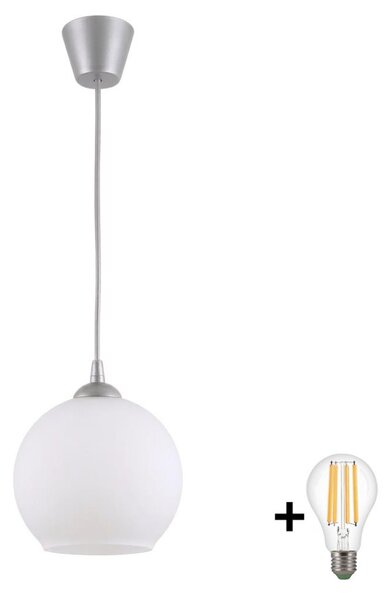 Brilagi - LED полилей на кабел RETRO GLASS 1xE27/60W/230V диаметър 15 см сребрист/бял