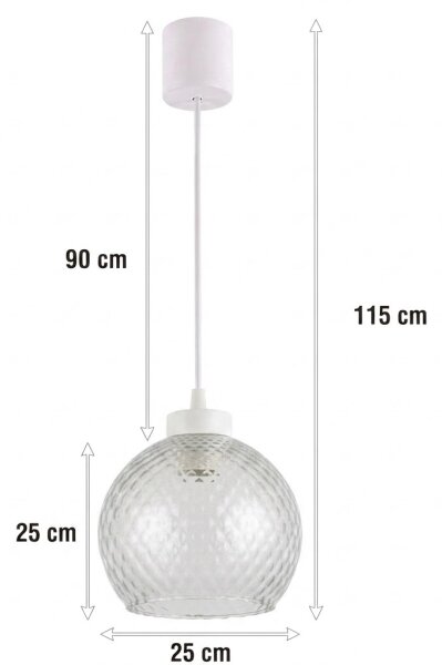 Brilagi - LED полилей на кабел RETRO GLASS 1xE27/60W/230V диам. 25 см бял/опушено сив