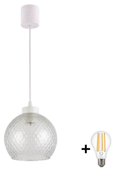 Brilagi - LED полилей на кабел RETRO GLASS 1xE27/60W/230V диам. 25 см бял/опушено сив