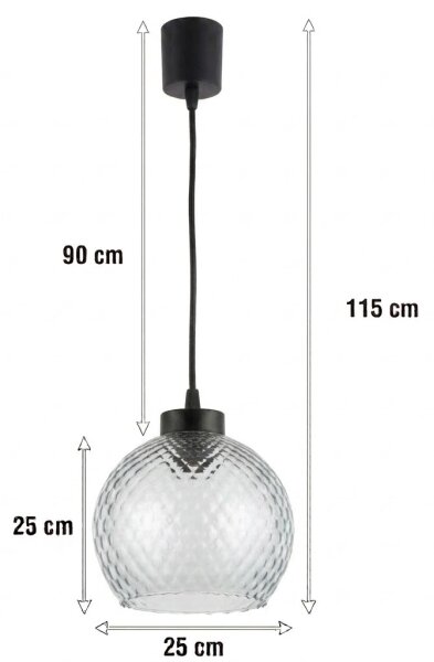 Brilagi - LED висяща лампа на кабел R GLASS 1xE27/60W/230V Ø 25 см черна/димно сива