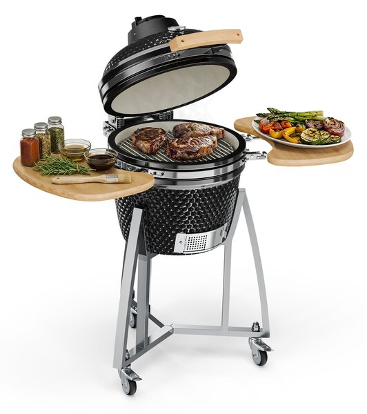Klarstein Queensize, Kamado грил, термометър, подвижни странични части, черен
