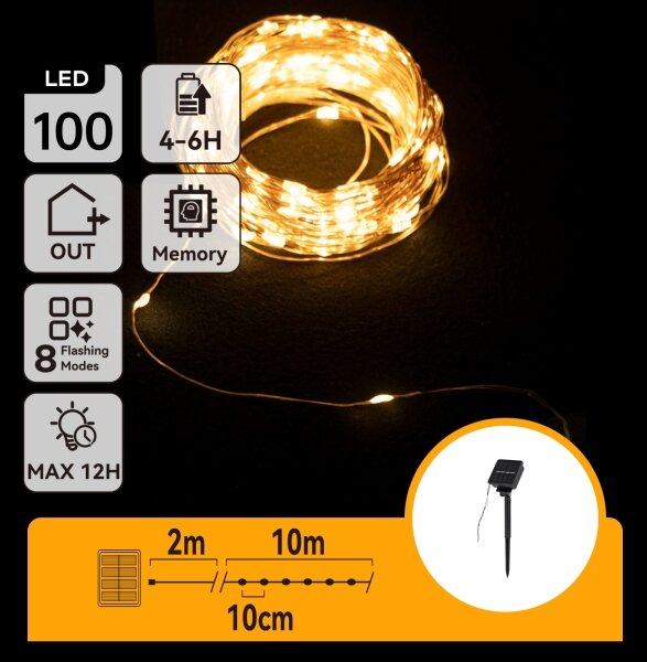 Aigostar - соларна LED гирлянда 100 LED / 8 режима 12 м IP65 топло бяло