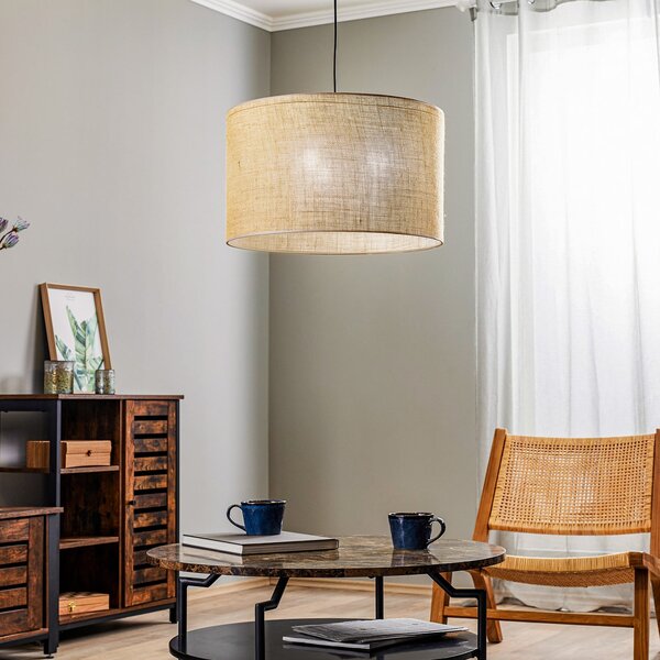 TK Lighting Висяща лампа Juta, с един пламък Ø 50 cm, Затъмняване, Кафяв / ръждив, Дневна/трапезария, Плат / текстил