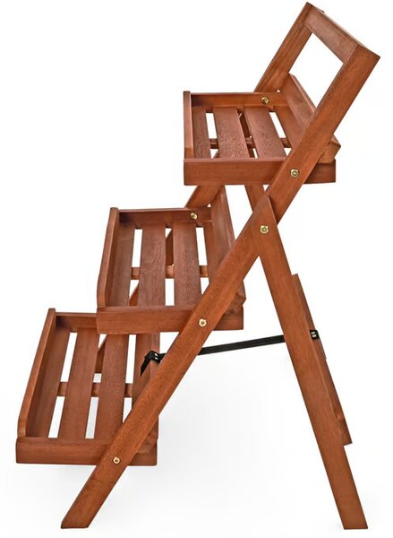 Сгъваема поставка за цветя от акациево дърво 79 × 56 × 59 cm - 3 рафта