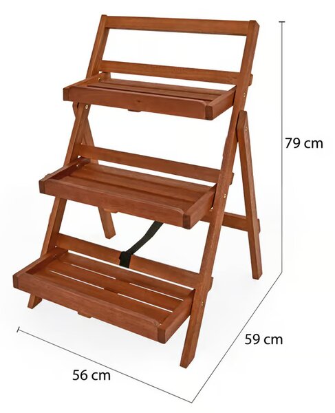 Сгъваема поставка за цветя от акациево дърво 79 × 56 × 59 cm - 3 рафта