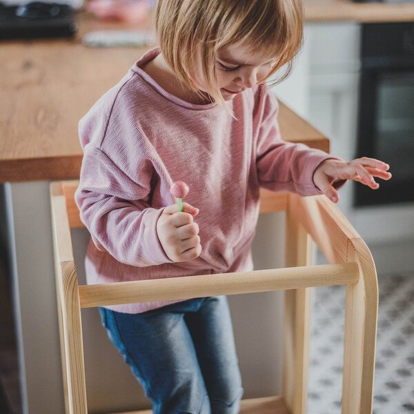 Черна/естествена учебна кула от масивен бор Montessori – Meowbaby