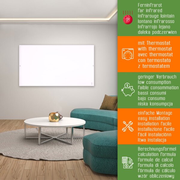 Инфрачервени панели за отопление електрически нагревател 720W ElectricSun бял с термостат, инсталация на тавана или стената