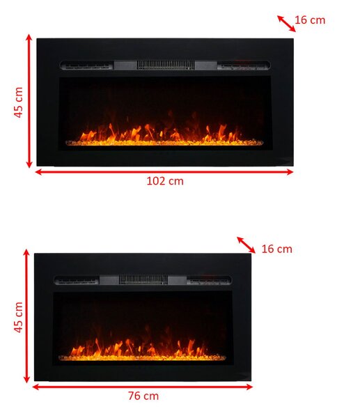 Eлектрическа камина за стена ElectricSun PAULA XXS черна стъкло, на стена, cвободно стоящ или за вграждане, 3 цвята, L76xH45x16см