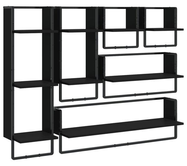 VidaXL Комплект рафтове за стена 6 части черни инженерно дърво