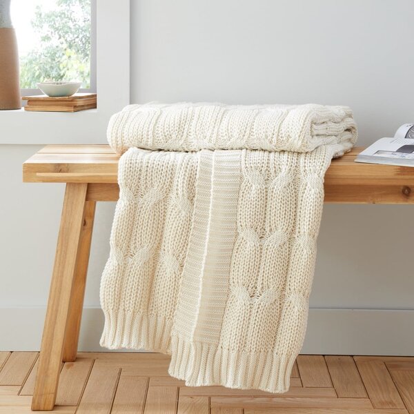 Бяло-бежово плетено одеяло 130x170 cm Chunky Marl Knit – Catherine Lansfield