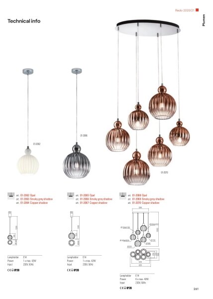 Redo 01-2064 - Пендел PLUMEN 1xE14/40W/230V Ø 15 см меден