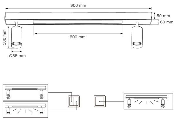 LED Плафониера ПАРИЖ LED/24W/230V + 2xGU10/10W черен