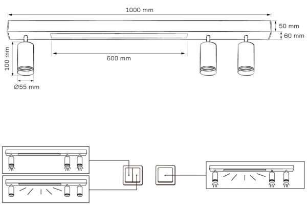 LED Плафониера ПАРИЖ LED/24W/230V + 3xGU10/10W черен