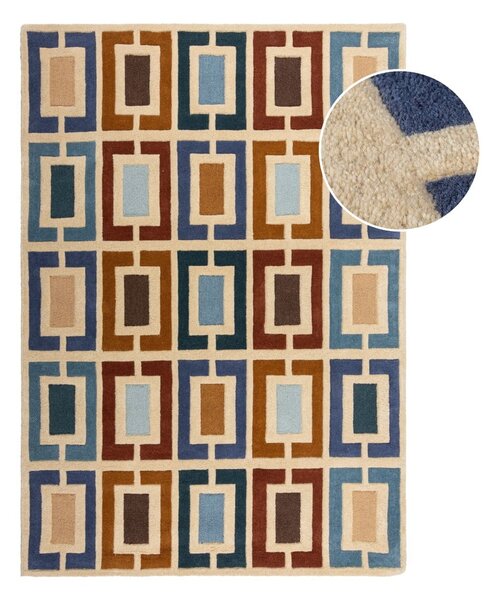 Ръчно изработен вълнен килим в син и оранжев цвят 80x150 cm Retro Blocks – Flair Rugs