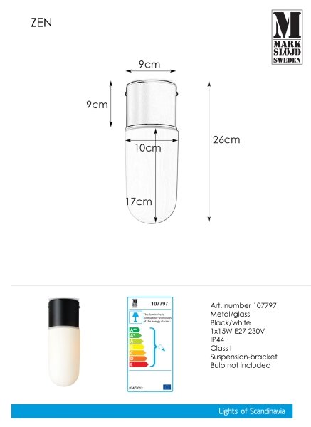 Markslöjd 107797 - За баня Лампа за таван ZEN 1xE27/15W/230V IP44