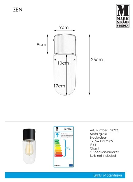 Markslöjd 107796 - За баня Лампа за таван ZEN 1xE27/15W/230V IP44