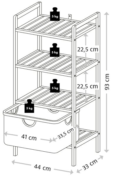 Етажерка 4 рафта с кош 44x33x93см KESPER – БАМБУК