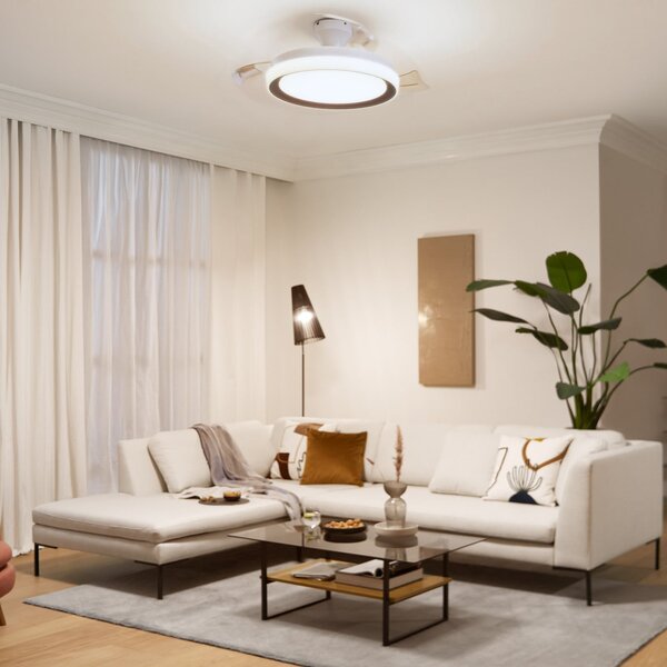 Philips LED тавански вентилатор Bliss, златисто-бял, DC, безшумен, Затъмняване, Бял, Дневна/трапезария, Метал, Модерен