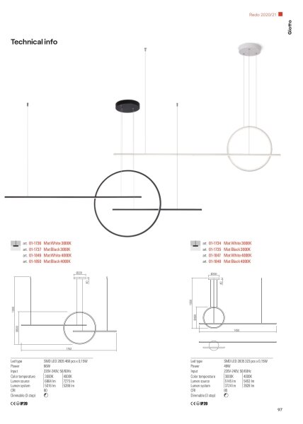 Redo 01-1735 - LED Димируем пендел GIOTTO LED/46W/230V черен