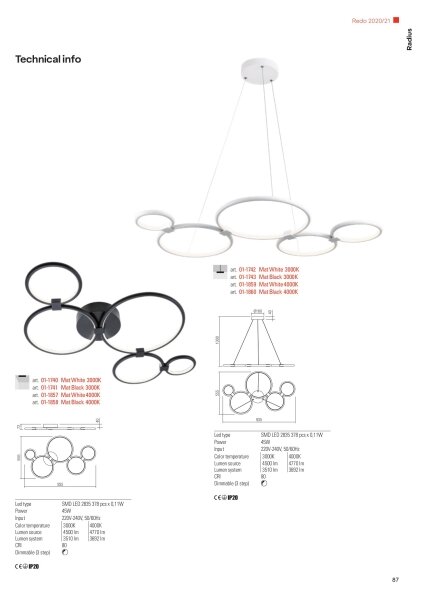 Redo 01-1742 - LED Висящ полилей RADIUS LED/45W/230V бял