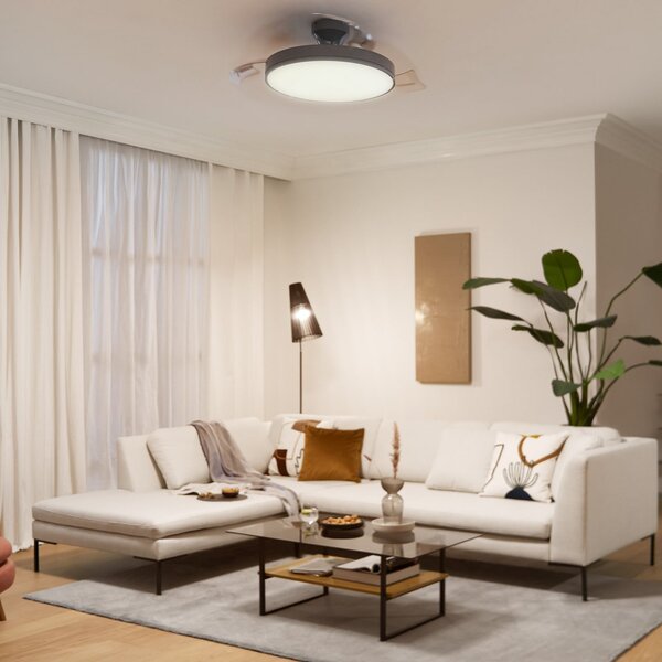 Philips LED тавански вентилатор Atlas, никел, безшумен, CCT, DC, Затъмняване, Металик, Дневна/трапезария, Метал, Модерен