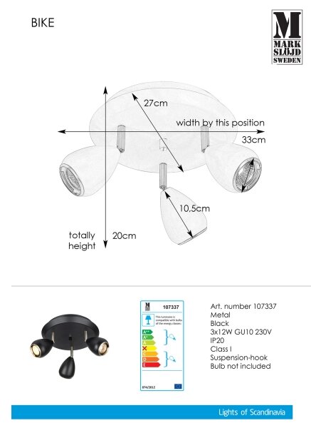 Markslöjd 107337 - Спот BIKE 3xGU10/12W/230V