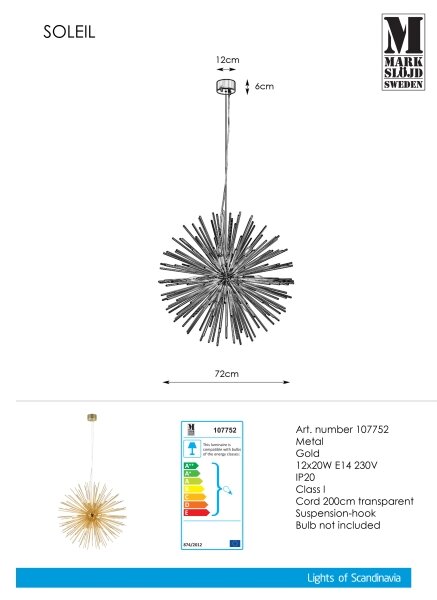 Markslöjd 107752 - Пендел SOLEIL 12xE14/20W/260V розово злато