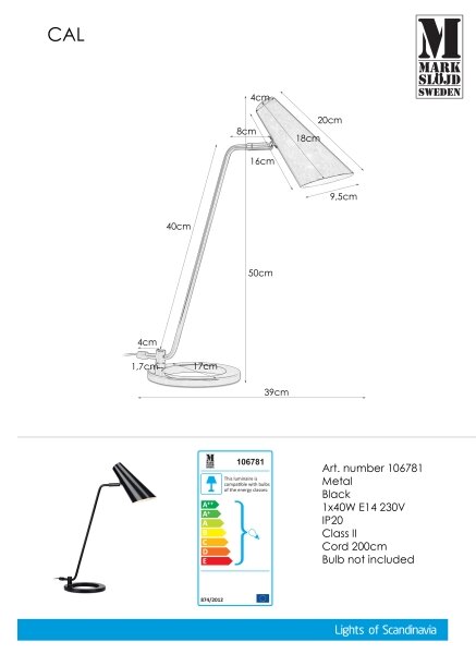 Markslöjd 106781 - Настолна лампа CAL 1xE14/40W/230V