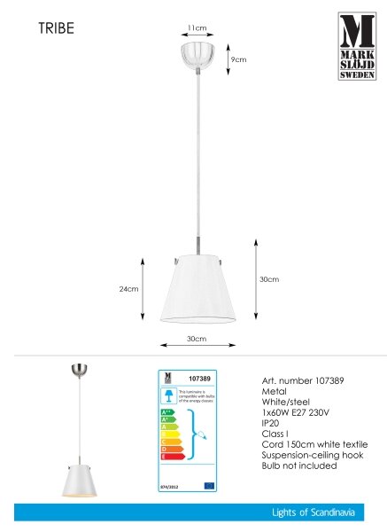 Markslöjd 107389 - Полилей на въже TRIBE 1xE27/60W/230V